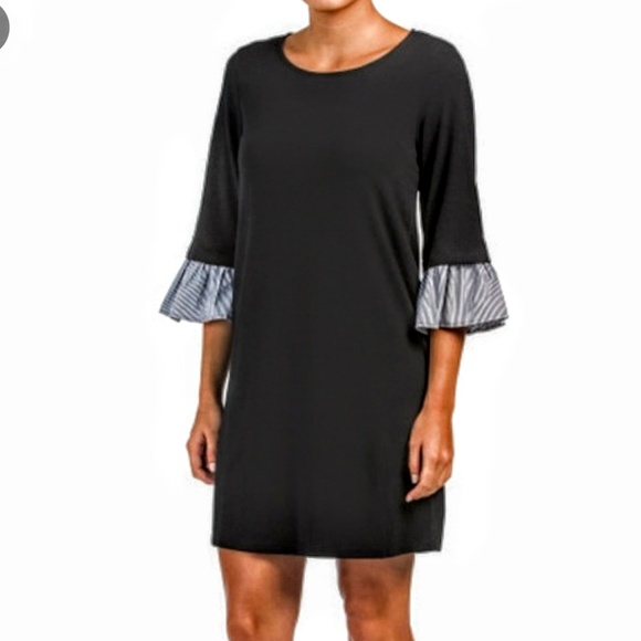 Pleione Dresses & Skirts - Anthropologie Pleione black dress ruffle sleeves M